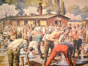 Alliierte Kriegsgefangene bei ihren Waschungen im deutschen Gefangenenlager in Geissen von Arthur (after) Nantel