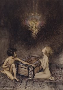 Pandora und Epimetheus, Szene aus A Wonder Book von Nathaniel Hawthorne