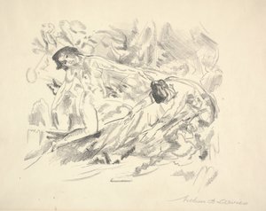 Zwei weibliche Figuren in einer Landschaft von Arthur Bowen Davies
