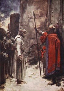 Barfuß, in ein Haarhemd gekleidet, erschien Heinrich vor den Toren und bat um Einlass, Illustration aus 