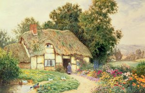 Ein Cottage an einem Ententeich