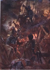 Heftig tobte die Schlacht und lange, Illustration aus Romance of History: The Netherlands, 1920er Jahre