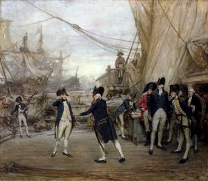 Nelson wird von Admiral Jervis nach der Schlacht von St. Vincent empfangen