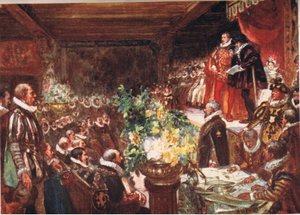 Der Kaiser kam, gestützt auf die Schulter eines großen, hübschen Jungen, Illustration aus Romance of History: The Netherlands, 1920er Jahre