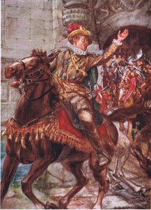 Da ist eure Stadt, meine Jungs. Geht und nehmt sie in Besitz, Illustration aus Romance of History: The Netherlands, 1920er Jahre von Arthur David McCormick
