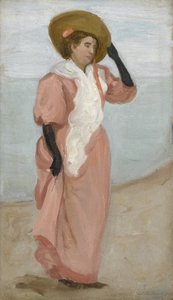 Eine Dame am Meer, (Ein plötzlicher Windstoß), ca. 1895 von Arthur Haythorne Studd