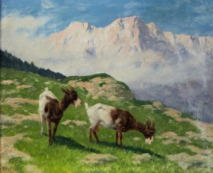 Ziegen in Berglandschaft von Arthur Heyer