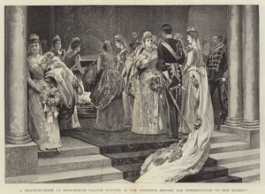 Ein Salon im Buckingham Palace, Warten im Korridor vor der Vorstellung bei Ihrer Majestät von Arthur Hopkins