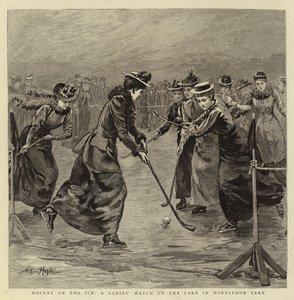 Hockey auf dem Eis, ein Damenmatch auf dem See im Wimbledon Park von Arthur Hopkins