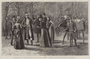 Militärische Hindernisrennen im Sandown Park, einen Gewinner beglückwünschend von Arthur Hopkins
