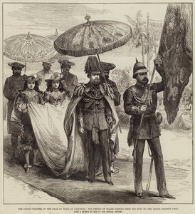 Das Große Kapitel des Sterns von Indien in Kalkutta, der Prinz von Wales auf dem Weg von seinem Zelt zum Großen Kapitelzelt von Arthur Hopkins