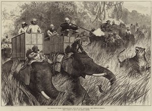 Der Prinz von Wales beim Tigerjagen mit Sir Jung Bahadoor, der kritische Moment von Arthur Hopkins