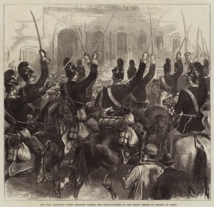 Der Krieg, Bayerische Leichte Dragoner passieren das Hauptquartier des Kronprinzen von Preußen in Ligny von Arthur Hopkins