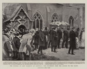 Die Beerdigung von Lady Salisbury in Hatfield, der Prozession von der Kirche zum Grab (Lithografie) von Arthur Kemp Tebby