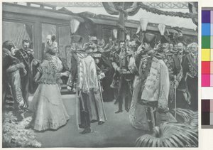 Empfang des rumänischen Königspaares am Bahnhof in Budapest