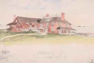 Holzhaus am Wasser, vielleicht eine frühe Idee für Klippen, Manchester, Mass..., ca. 1879 von Arthur Little