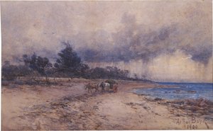 Ohne Titel (Sammeln von Seetang vor dem Sturm, Sandringham Strand)