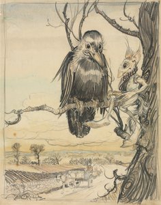 Ein Eichhörnchen und eine Krähe von Arthur Rackham