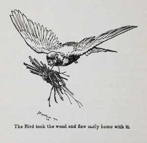 Ein Vogel, der ein Bündel Zweige trägt von Arthur Rackham
