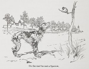 Ein Hund und ein Spatz von Arthur Rackham