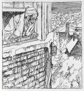 Ein Mann schaut aus einem Fenster von Arthur Rackham