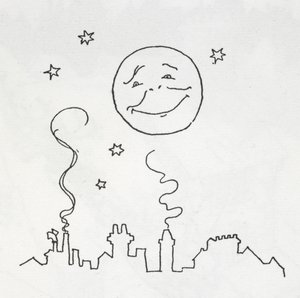 Ein lächelnder Mond über den Dächern