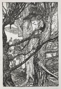 Alice als Schlange, die mit einer Taube spricht von Arthur Rackham