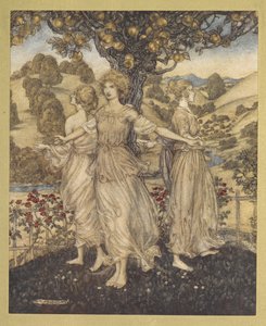 Mitten im schönen Garten von Hesperus und seinen drei Töchtern, die um den goldenen Baum singen