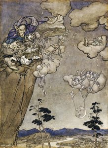 Eine Illustration zu Rip van Winkle: "Sie wurden von einem alten Squaw-Geist beherrscht", 1904 von Arthur Rackham