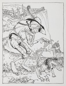Ein alter krummer Mann mit seiner krummen Katze und seinem krummen Haus von Arthur Rackham