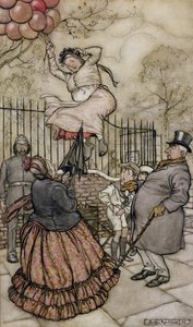Ballons, Illustration aus Peter Pan in Kensington Gardens, von J.M. Barrie, veröffentlicht 1906 von Arthur Rackham