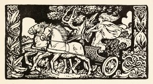 Becfola in ihrem Wagen aus The Wooing of Becfola in Irish Fairy Tales von Arthur Rackham
