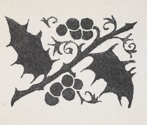 Schwarz-Weiß-Druck von Stechpalmenblättern und Beeren