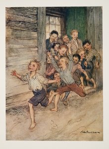 Hervorbrechend wie eine Legion junger Teufel, aus Die Legende von Sleepy Hollow von Washington Irving (1783 - 1859), veröffentlicht 1928 von Arthur Rackham