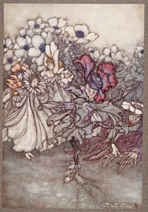 Aber wenn man hinschaut und sie befürchten, dass keine Zeit zum Verstecken bleibt, stehen sie ganz still und tun so, als wären sie Blumen, aus Peter Pan in Kensington Gardens von J M Barrie, veröffentlicht 1906
