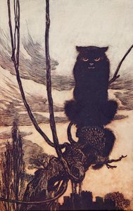 Tagsüber verwandelte sie sich in eine Katze, aus Die Märchen der Brüder Grimm, veröffentlicht 1909