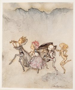 Jeder, der auf seinen Zehen trippelt, wird hier mit Mop und Mow sein, Illustration aus William Shakespeares Der Sturm, veröffentlicht 1926