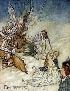 Elfen spielen Musik. Illustration von Arthur Rackham für Ein Sommernachtstraum von William Shakespeare von Arthur Rackham