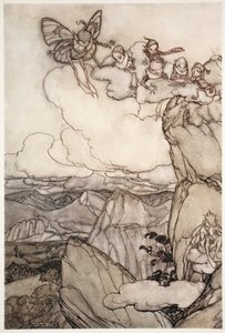 Feen in Bergen, aus Rip Van Winkle von Washington Irving, veröffentlicht 1910 von Arthur Rackham