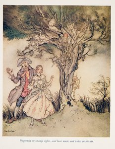 Häufig seltsame Anblicke sehen und Musik und Stimmen in der Luft hören, aus Die Legende von Sleepy Hollow von Washington Irving (1783 - 1859), veröffentlicht 1928 von Arthur Rackham