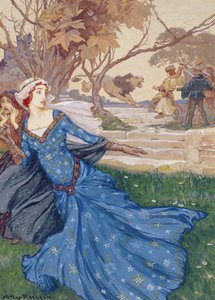 Guinevere wird von La Cote Male Taile gerettet, Illustration aus einer Sammlung von Märchen: Grimm, Andersen und Geschichten von König Artus, veröffentlicht 1905 von Arthur Rackham