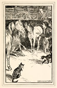 Gulliver hat die Ehre, von den Gästen seiner Herren befragt zu werden, aus Teil IV: Eine Reise ins Land der Houyhnhnms in Gullivers Reisen von Jonathan Swift
