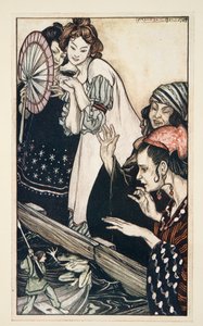 Gullivers Begegnung mit dem Frosch, aus Gullivers Reisen von Jonathan Swift (1667 - 1745), veröffentlicht 1909 von Arthur Rackham