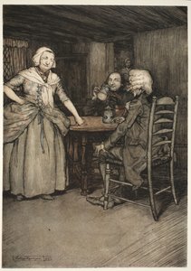 Er fand die alten Bürger und noch mehr ihre Frauen reich an jener legendären Liebe, die für die wahre Geschichte so wertvoll ist., aus Rip Van Winkle von Washington Irving, veröffentlicht 1910