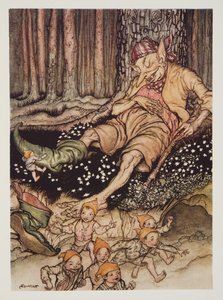 Hop-o-my-thumb schlich sich zum Ogre und zog ihm seine Siebenmeilenstiefel aus, aus The Arthur Rackham Fairy Book, veröffentlicht 1933
