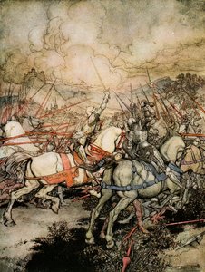 Wie Arthur sein Schwert, Excalibur, zum ersten Mal zog, Illustration aus 