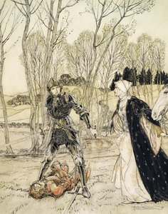 Wie Beaumains den Roten Ritter besiegte, und die Dame sprach immer viele böse Worte zu ihm