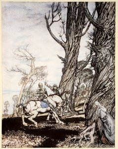 Wie Sir Launcelot den Ritter Sir Peris de Forest Savage tötete, der Damen, Fräuleins und Edelfrauen bedrängte, Illustration aus 