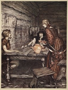 Hunding entdeckt die Ähnlichkeit zwischen Siegmund und Sieglinde, Illustration aus 