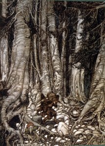 Illustration von Arthur Rakham von Rip Van Winkle, einer Kurzgeschichte des amerikanischen Autors Washington Irving, erstmals veröffentlicht 1819 von Arthur Rackham